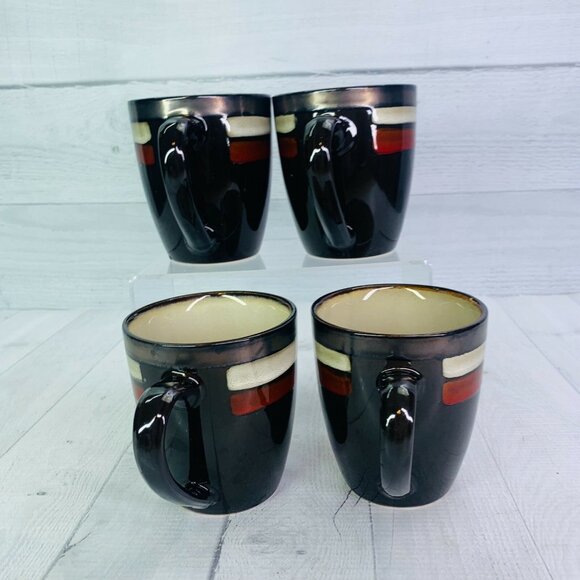 Gibson Home Brown Stripe Stoneware Handle 16oz Handle Coffee Cups Mugs Set of 4 - Picture 2 of 8